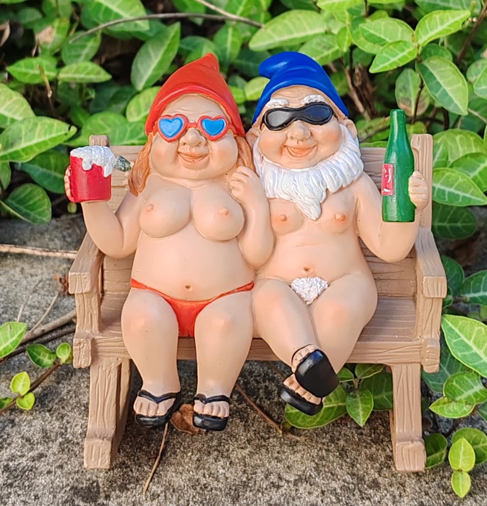 BRYNHILDSANS Funny Garden Gnomes Statue 5.5" Swing Couple Garden Decoration Dwarf Figurines Ornament Drunk Gnome Resin Sculpture Housewarming Halloween