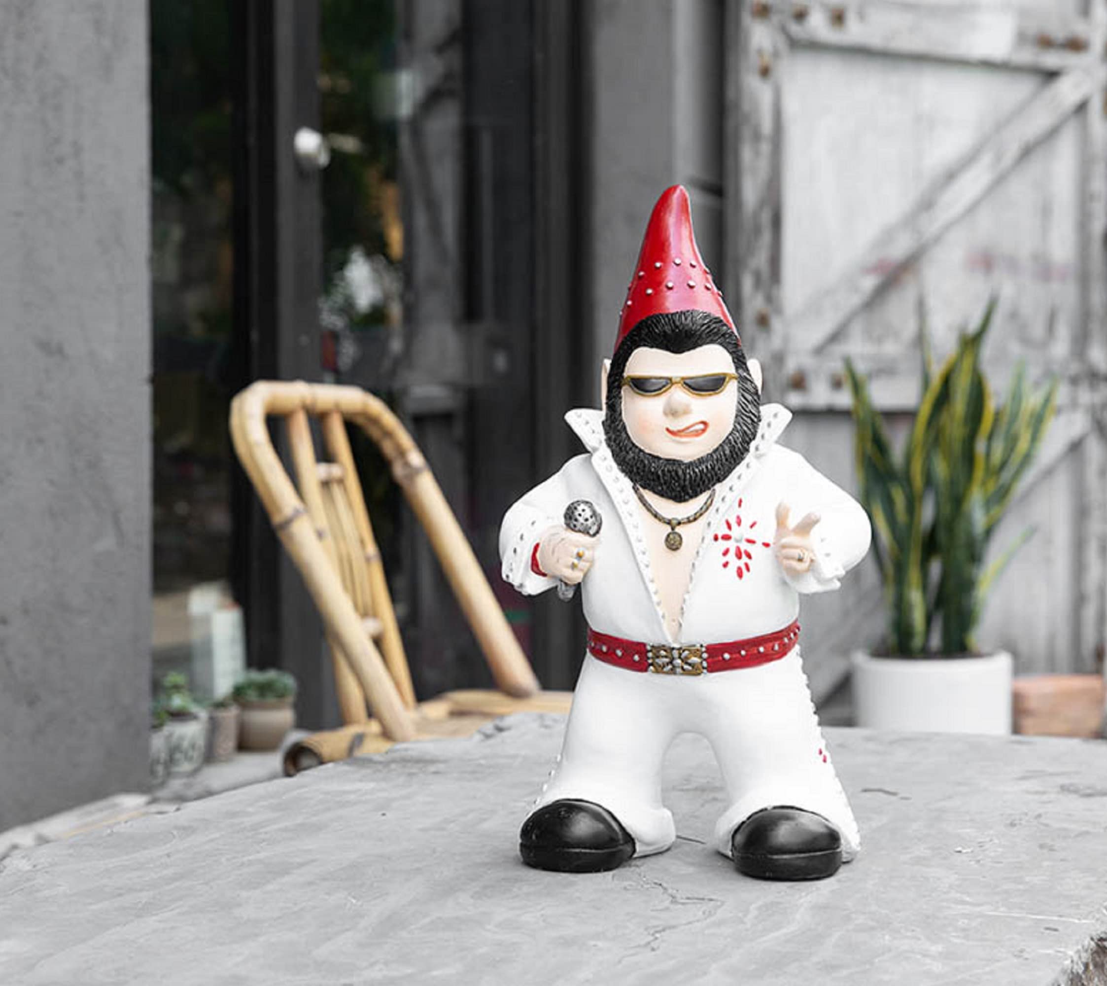 Jy.Cozy Large Singer Gnome Garden Statue Outdoor Resin Dwarf Figurine Decor Home Decoration Funny Sculpture for Patio Poch Yard Backyard Ornament Housewaiming Unique Gift