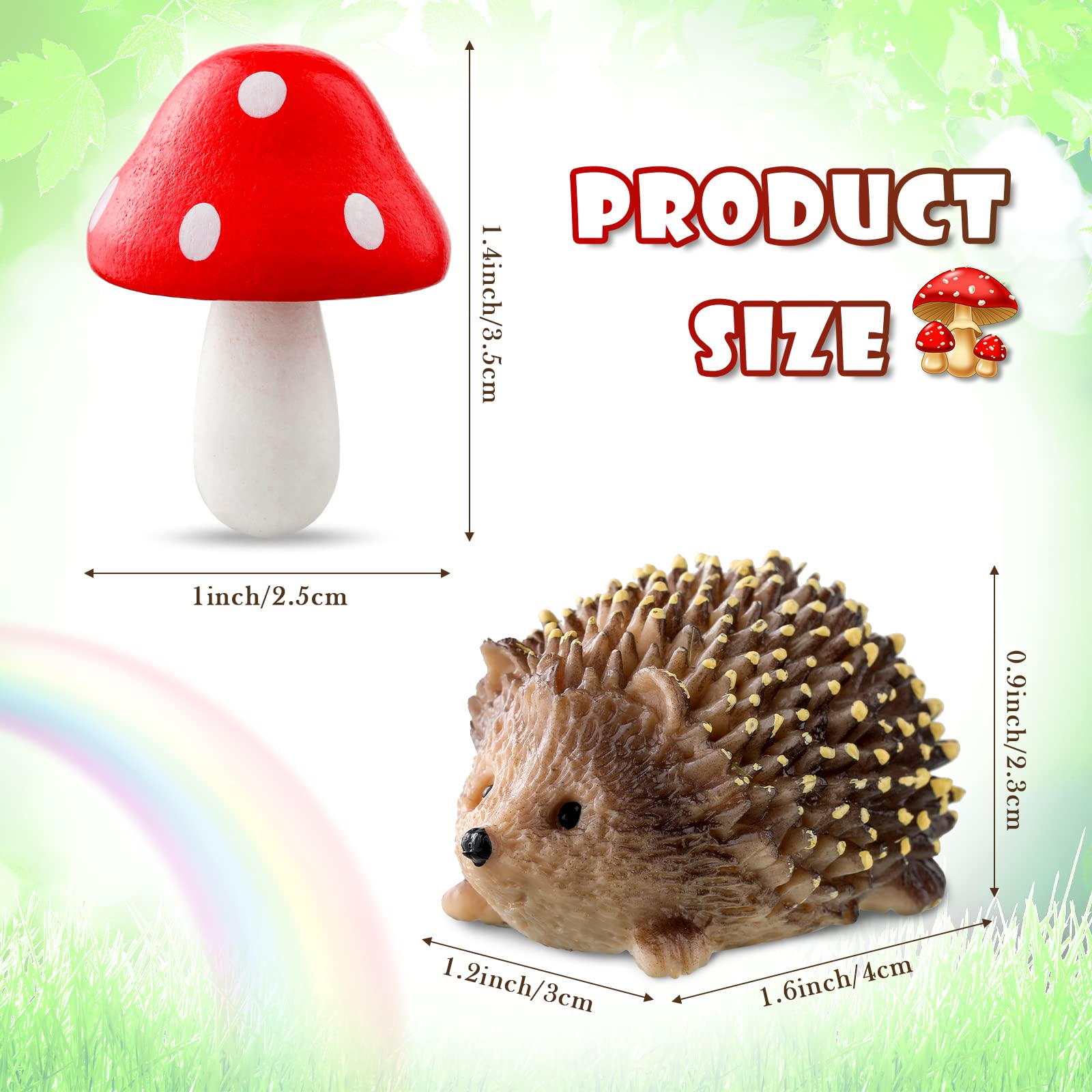 Queekay Fairy Outdoor Garden Animals Figurines Outdoor Fairy Wild Garden Accessories Resin Hedgehogs and Wood Mushroom Miniature Figurines for Plant Pots Bonsai Craft Decor Supplies