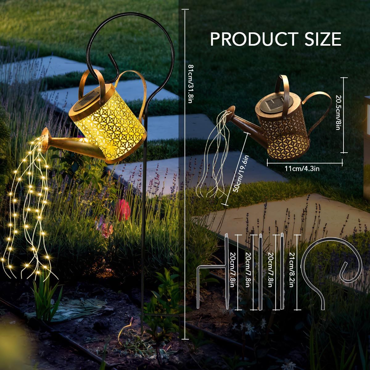 GLOBAL GOLDEN Solar Watering Can Light, LED Solar String Lights Waterproof Dual Mode Water Can Lights for Garden Patio Yard Pathway Lantern Plant Decoration