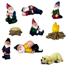 Wetufin 9pcs Drunk Gnomes Miniature Garden Gnomes Mini Funny Gnome Statues Resin Gnome Fairy Gnomes Garden Decorations Miniature Gnomes for Fairy Garden, Christmas Tree, Gift for Kids