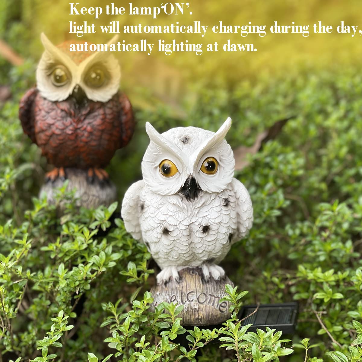 Owl Solar Garden Stake Lights, 2 Pack Owl Outdoor Path Solar Powered Owl Stake Lights for Walkway Yard Lawn Landscape Lighting (White&Brown)