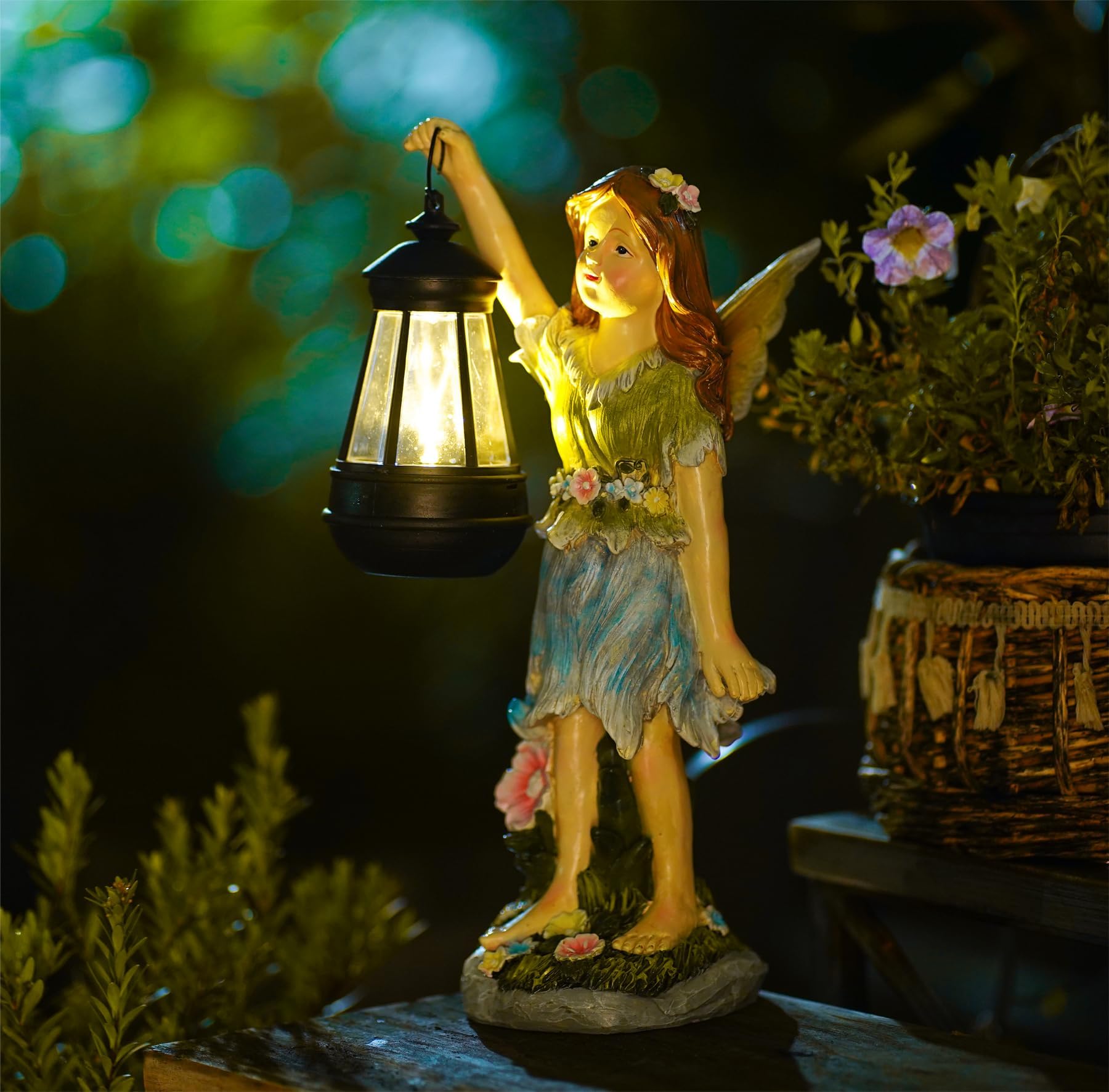 Pohabery Fairy Garden Statue Solar Garden Fairy with Lantern Light Outdoor Decoration Waterproof Solar Sculpture for Patio Yard Lawn Gift for Mom Grandma