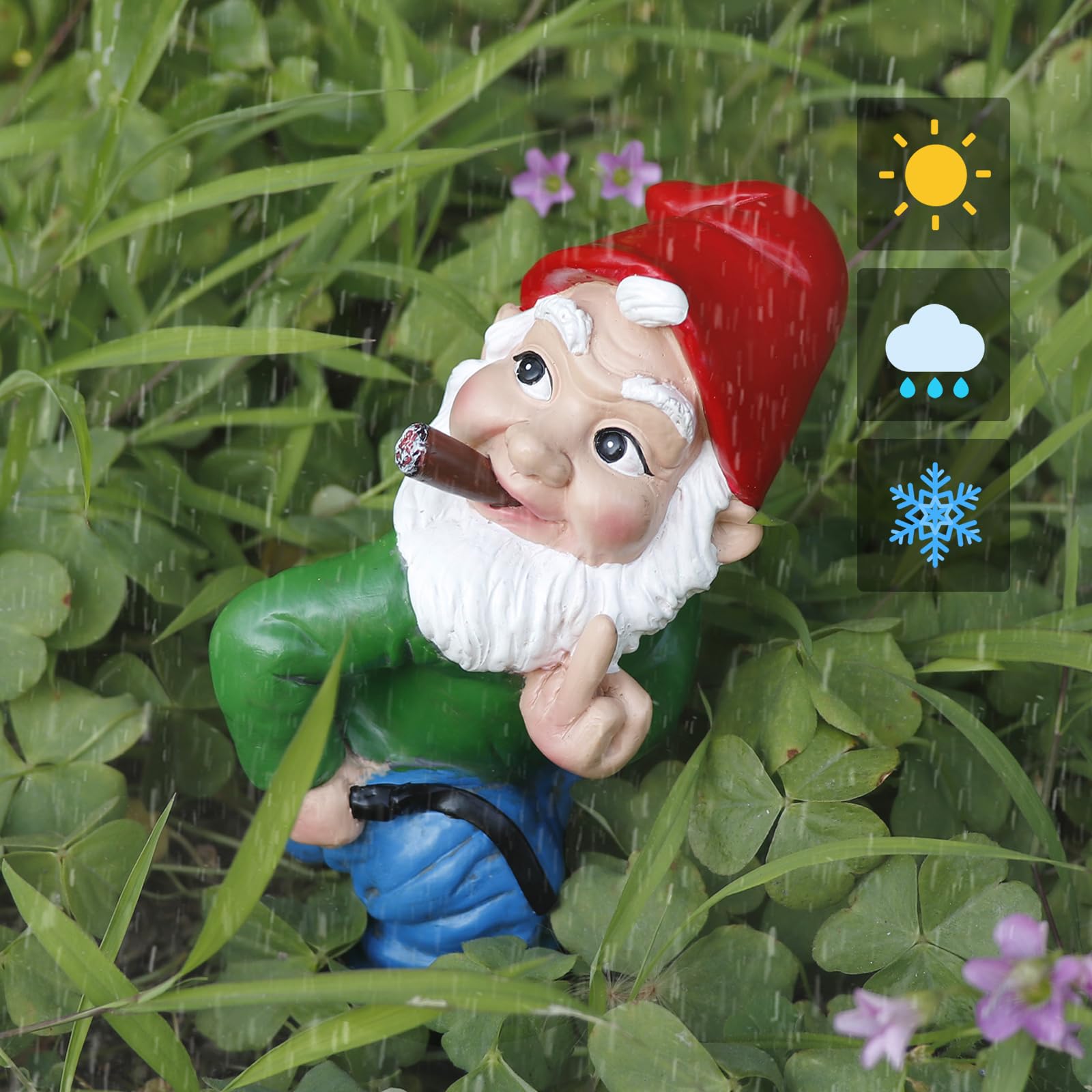Funny Garden Gnome Statue Outdoor Decor, Middle Finger Figurine Decorations, Naughty Smoking Wizard Gnome Statue, Funny Gnome Figurine for Lawn Yard Balcony Porch Patio Home Ornaments Garden Gifts