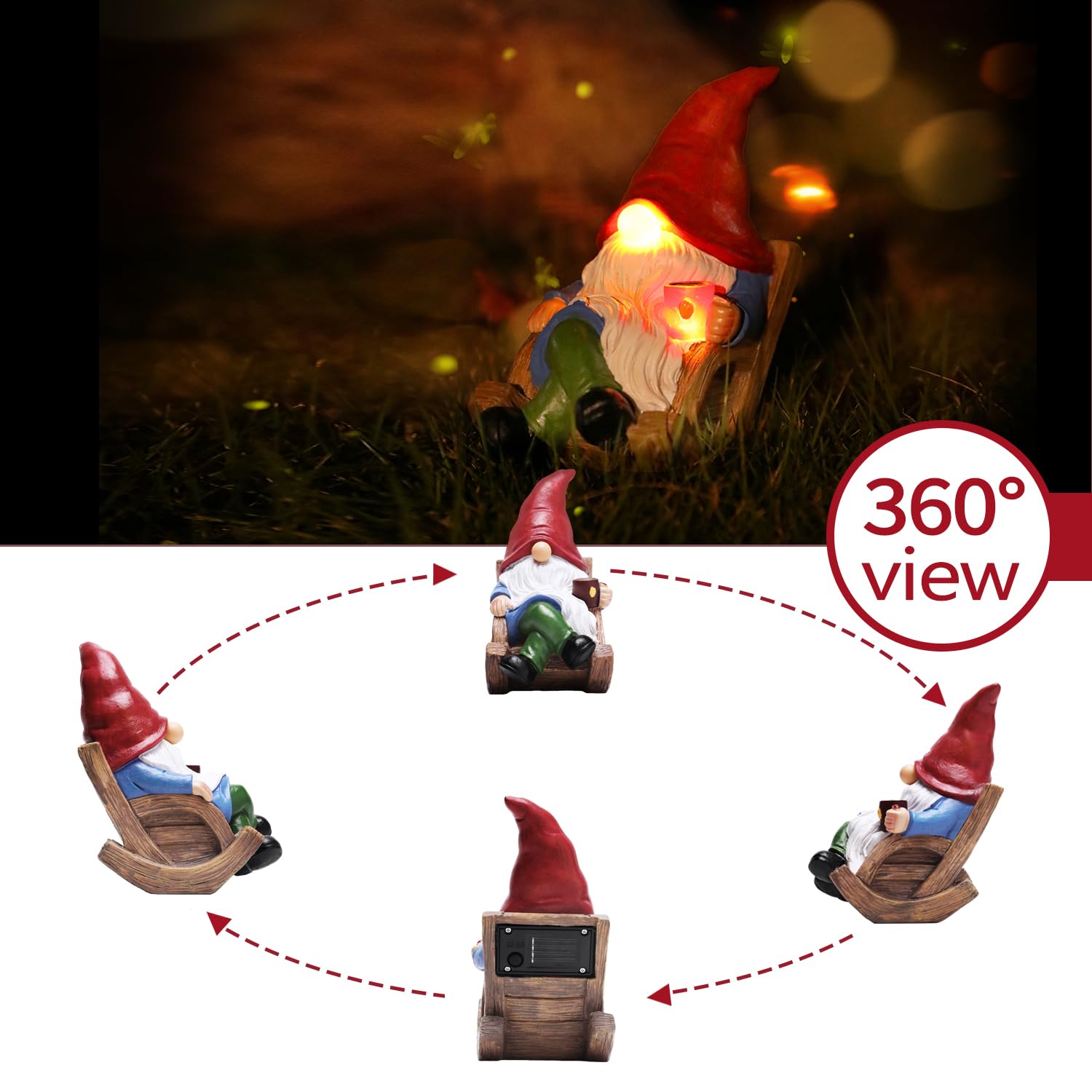 Solar Garden Gnomes Outdoor Statue with Solar Lights,Figurine Lights Solar Garden Yard Decorations Outdoor Decorations for Patio,Yard,Lawn Ornament，Mom Gift Unique Housewarming Gifts
