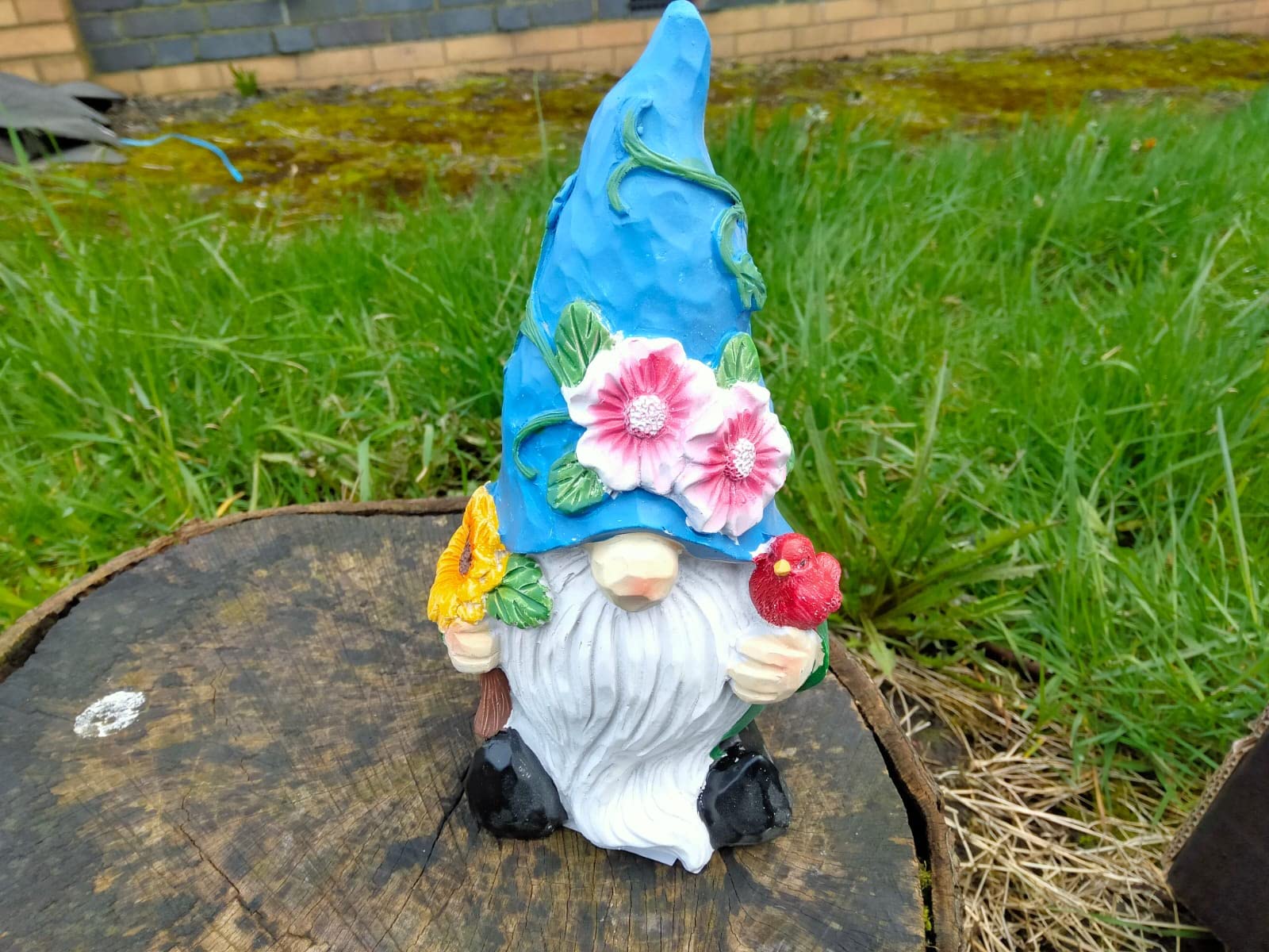 Divas World Flower Hat Gonk Gnome Statue Garden Outdoor Ornaments Decoration Patio Lawn Unique Great Gift (Blue)