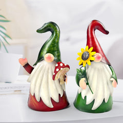 HONGLAND Garden Gnome Statue Outdoor Metal Gnome Yard Art 18 Inch Gnome Figurine Decorative Stakes for Holiday Xmas Lawn Patio Yard Garden Decor-2 PCS