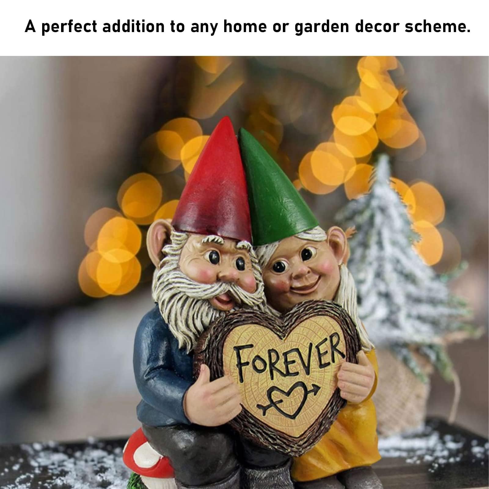 Creative Resin Garden Gnome Couple Dwarf Heart Shaped Statue Waterproof and Durable Suitable for Garden Gifts Patio Lawn Decoration