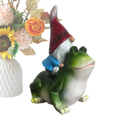 Garden Gnome Decor, Gnome Riding Frog Resin Sculpture, Miniature Faceless Ornament, Compact Whimsical Decoration, Ideal for Yard, Living Room, Backyard, Lawn, Bedroom and Desk