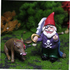 Happyyami 1set Creative Pirate Gnome Resin Figurine Pig Statues for Garden Decoration Unique Outdoor Ornament for Halloween and Holiday Decor