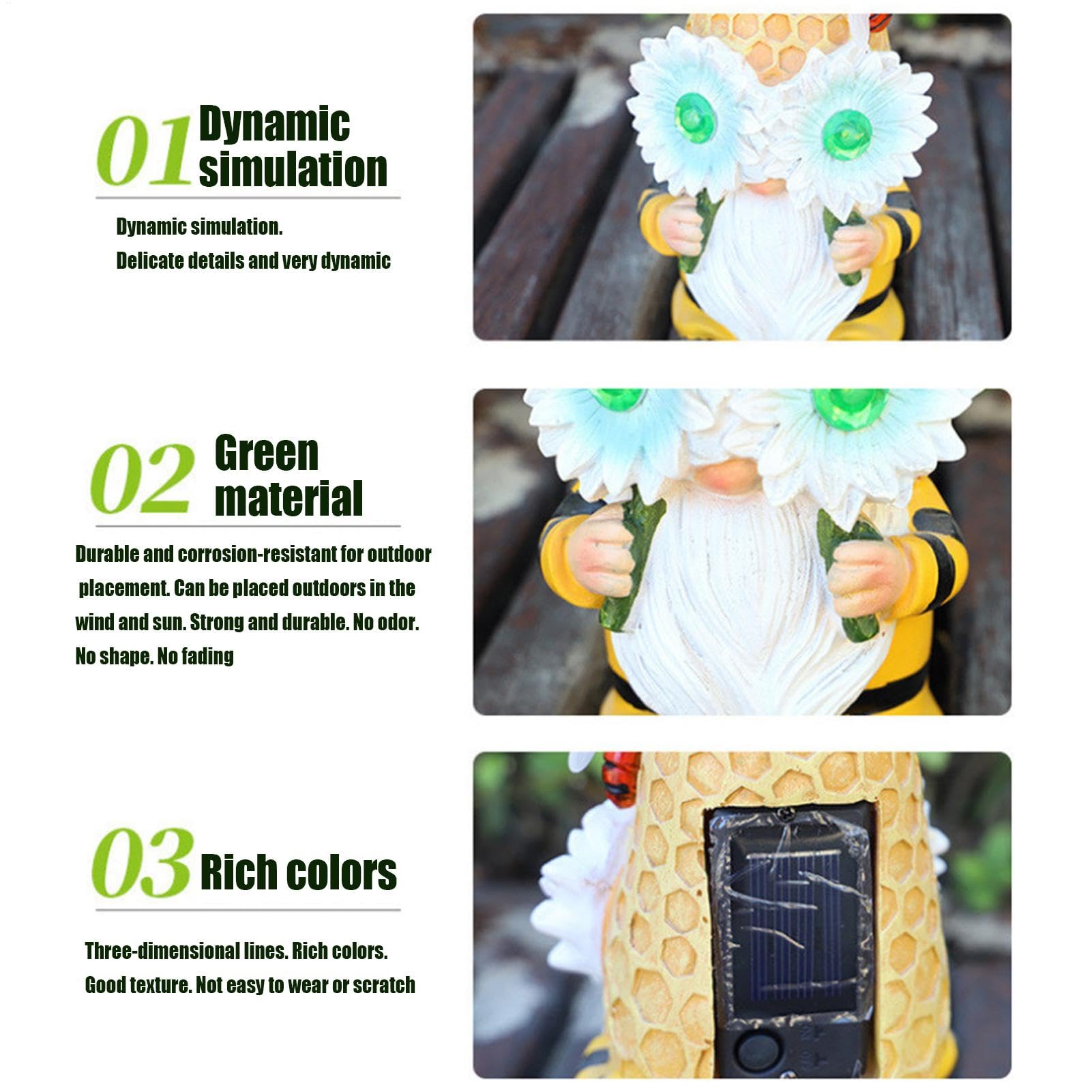 Solar Garden Ornaments, Gnome Figurine, Resin Gnome Statue, Bee Design Solar Lights, Gnomes Yard Decorations, Resin Gnome Sculpture, Outdoor Decorations, 8.86x4.13x3.94 Inches for Patio, Garden, Lawn