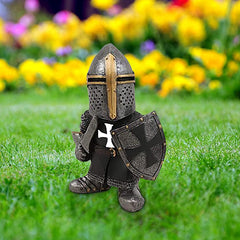 Garden Gnome, Gothic Knight Guardian Dwarf, Medieval Crusader Miniature European Knight Garden Statue Sculpture, Waterproof Resin Ornament, Garden Figures Decoration, for Home, Yard, Lawn, Garden