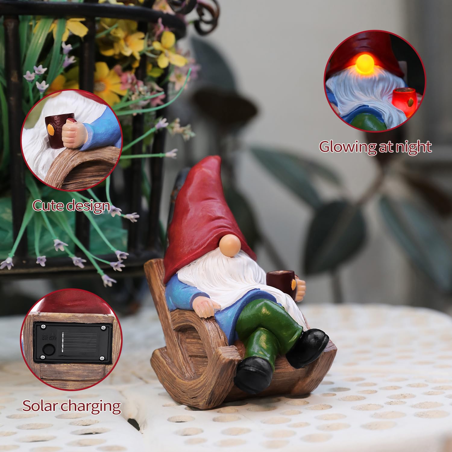 Solar Garden Gnomes Outdoor Statue with Solar Lights,Figurine Lights Solar Garden Yard Decorations Outdoor Decorations for Patio,Yard,Lawn Ornament，Mom Gift Unique Housewarming Gifts