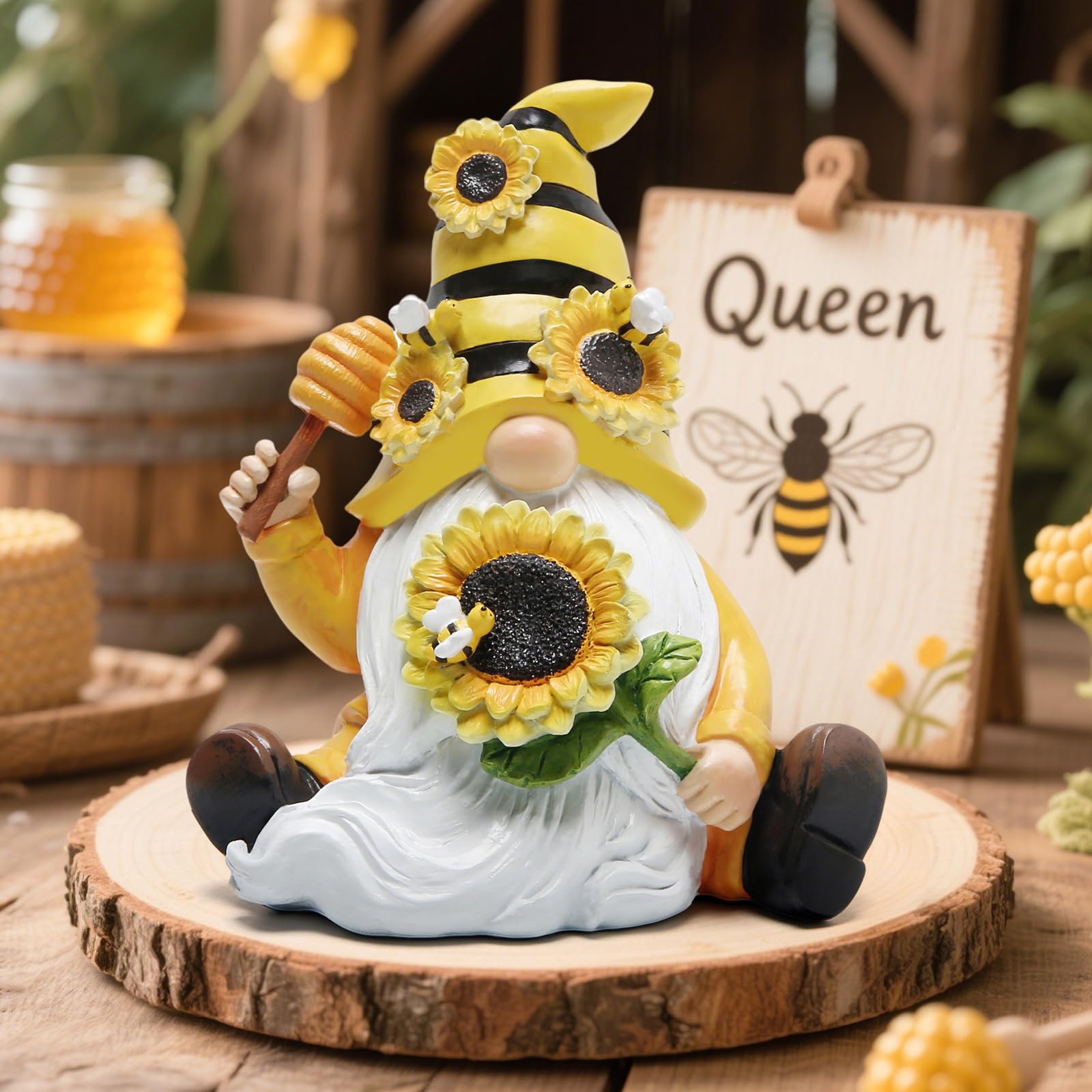 Hodao Bumble Bee Spring Gnome Decorations Honey Gnomes Ornaments World Day Gifts Fall Thanksgiving Figurines for Garden Decor Birthday Party