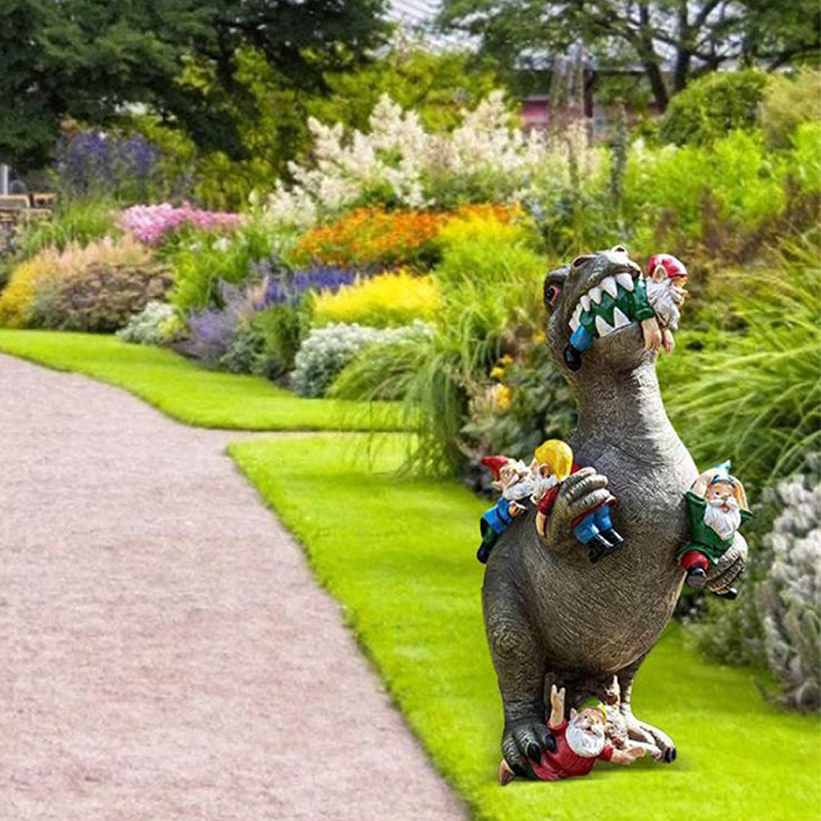 DIYANG Garden Dinosaur Eating Gnomes Statues Funny Gnome Resine Figurines Garden Art Ornaments for Indoor Outdoor Lawn Patio Yard Decor 01