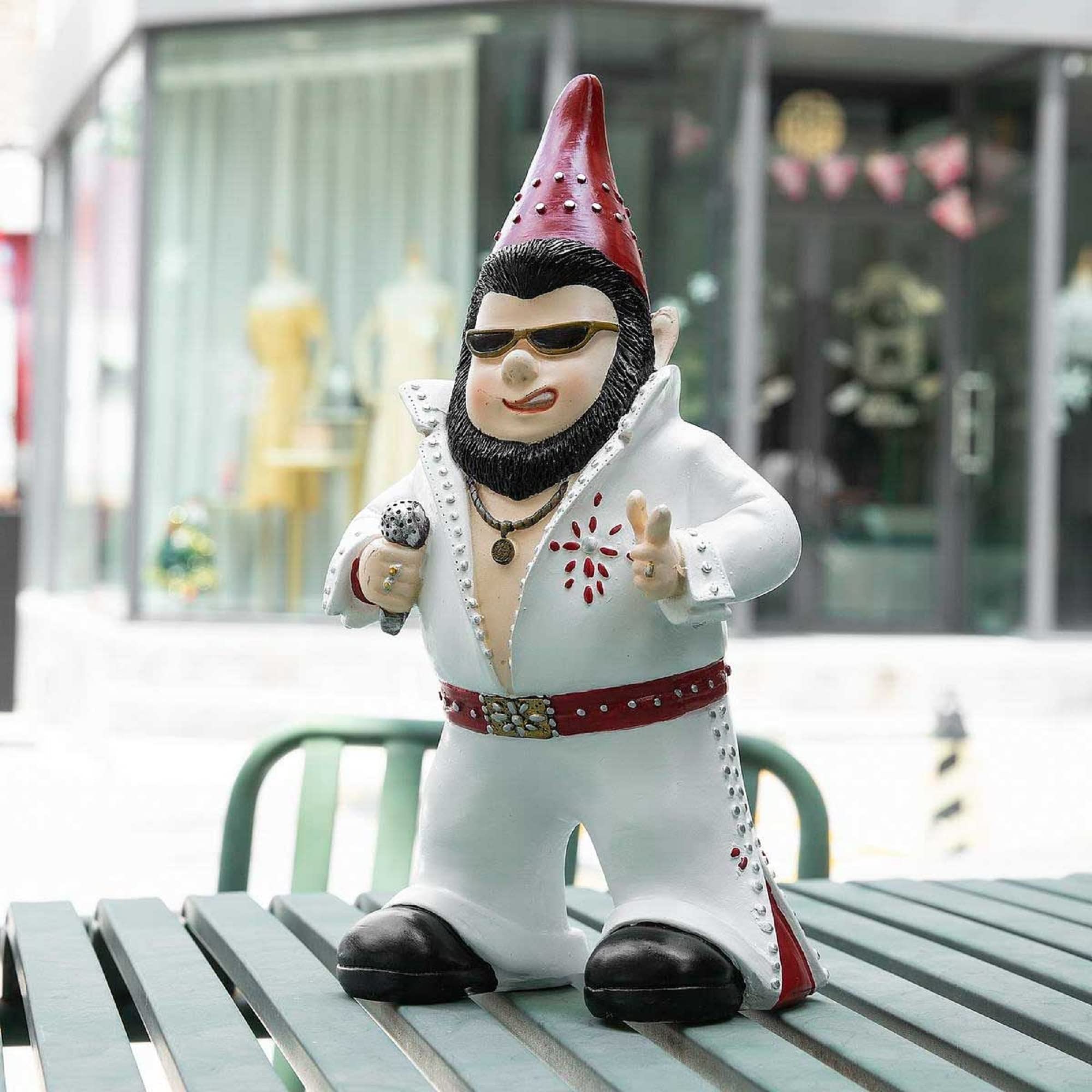 Jy.Cozy Large Singer Gnome Garden Statue Outdoor Resin Dwarf Figurine Decor Home Decoration Funny Sculpture for Patio Poch Yard Backyard Ornament Housewaiming Unique Gift
