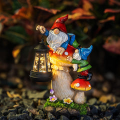 C&Y&G&X Solar Garden Gnome, Mushroom Design with Bright Solar Lantern,Cute Gnome Garden Decor