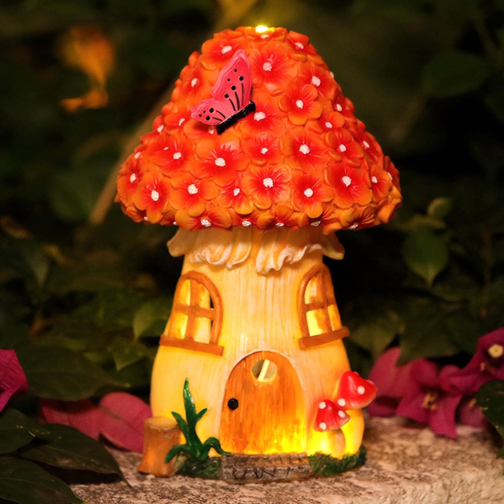 Porgeel Fairy House Solar Lights Waterrproof Resin Solar Fairy House Decorative Shaped Solar Garden Lights for Outside Patio Yard Decor Garden Ornaments