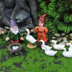 Fairy Tale Garden Accessories, Miniature Gnome Statue and Large White Goose Statue 9 Pieces Set, Garden Gnome Statue for Planter Decoration, Home Decoration, Fairy Tale Garden
