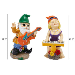 Rock N Roll Musician Gnomes with Solar LED Light Instruments | Set of 2 | Musician, Pianist, Guitarist Garden Statue, Yard Art Décor, Indoor & Outdoor Ornament for Lawn, Patio Sculpture - 10"-11" H