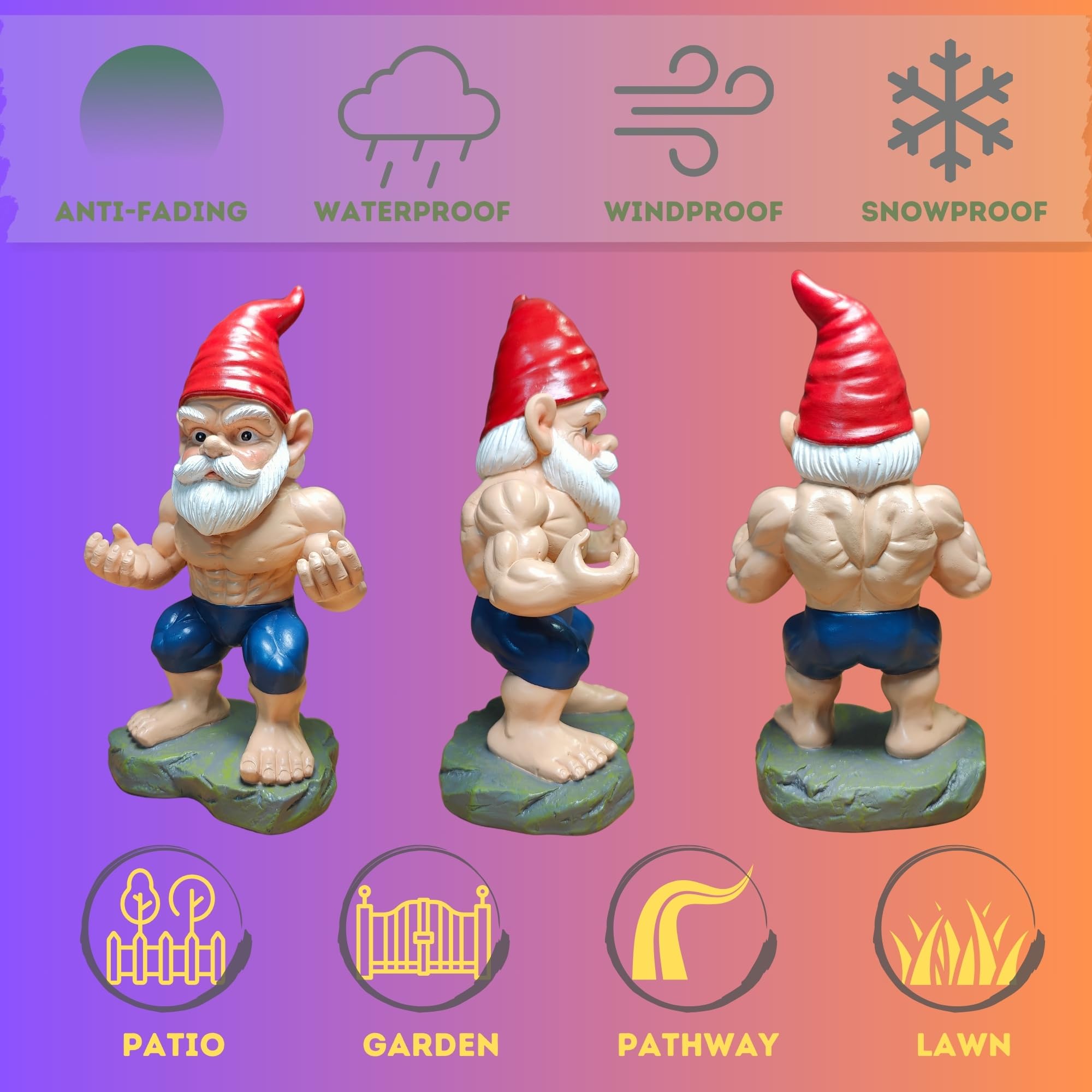GIOMLE Bodybuilder Garden Gnome - Muscle Gnomes Statue, Funny Outdoor Decor for Home, Patio & Gym, Weatherproof Lawn Decoration, Unique Gifts for Men/Women & Fitness Enthusiasts
