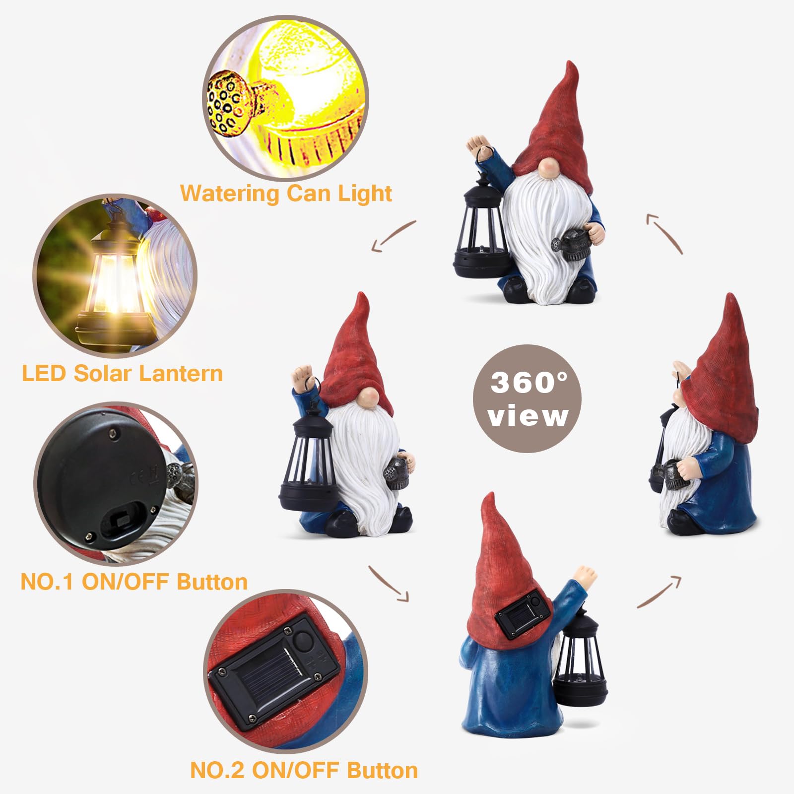 Vereemy Solar Gnomes Statues with Watering Can LED Lights Lantern Garden Decor Birthday Outdoor Gifts for Women Mom Art Resin Gnomes Sculpture for Yard Porch Patio Lawn Yard,Lantern Watering Can