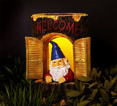 Bo-Toys Gnome Welcome Garden House Outdoor Decor Stump with Solar Lights