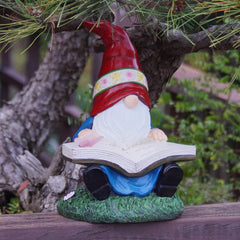 Solar Garden Gnomes Outdoor Statues - Gnome Figurine Reading Book with Butterfly LED Lights Funny Gnomes for Garden Decor Yard Patio Lawn Ornaments Gifts for Women