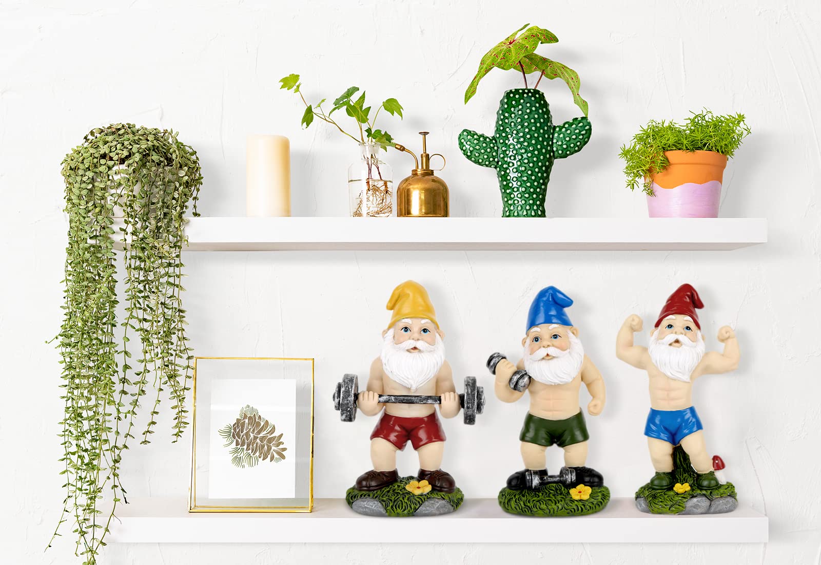 Funny Workout Garden Gnomes Statues, 3pcs 15.5cm Outdoor Funny The Muscular, Barbell and Dumbbell Gnomes Decorations Set for Yard, Lawn, Patio (Workout Gnomes Set)