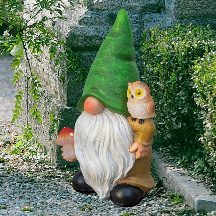 WONDHOME Garden Gnome Sculptures Statues Resin Decor Owl Mushroom Solar LED Lights Lantern Female Outdoor Gnomes Garden Figurines for Patio Yard Lawn House Farmhouse Decorations Gifts,Owl …