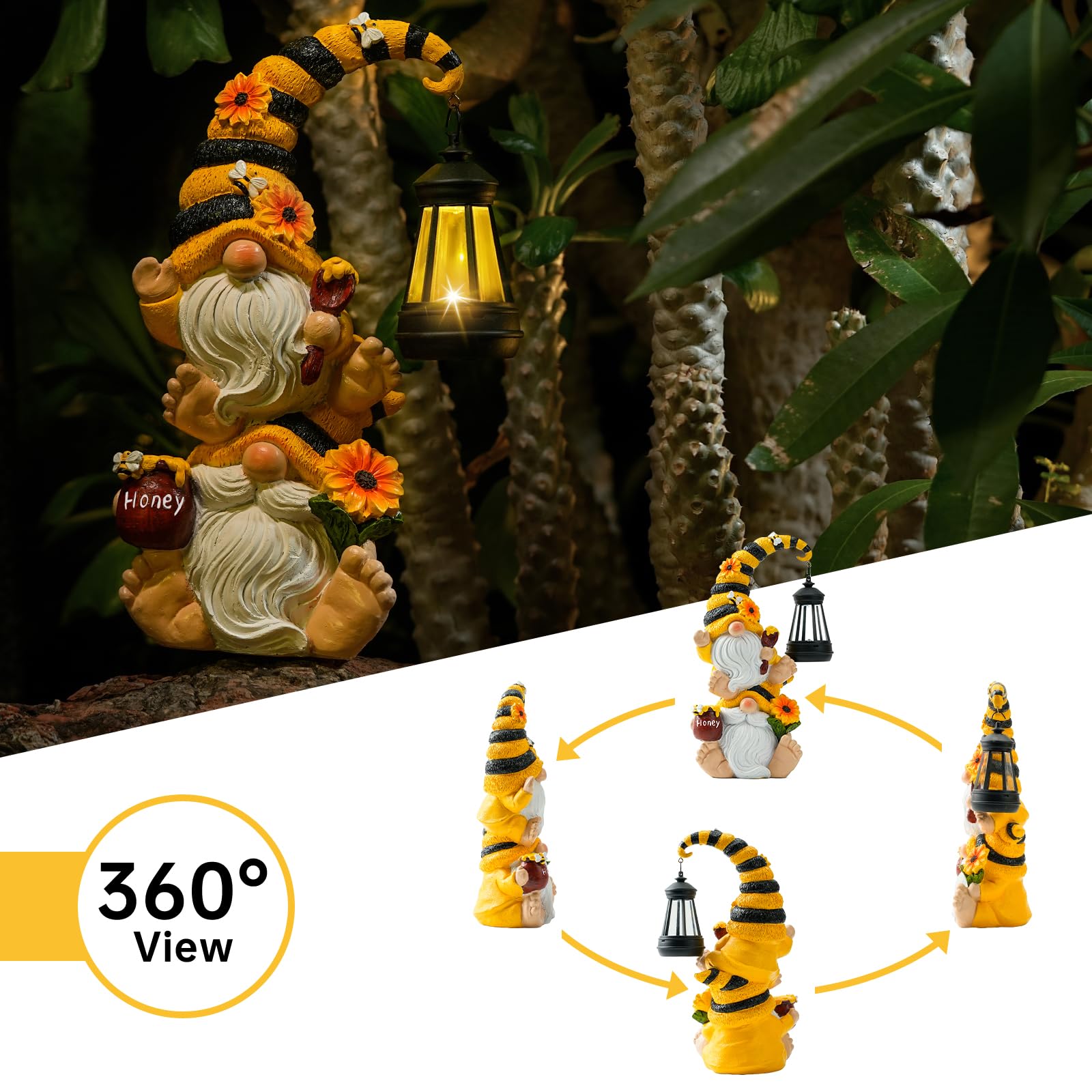 QZZP Solar Garden Gnome Statue – Funny Double Gnome Outdoor Decor for Patio, Lawn, Yard – Garden Sculptures with Solar Lights, for Women