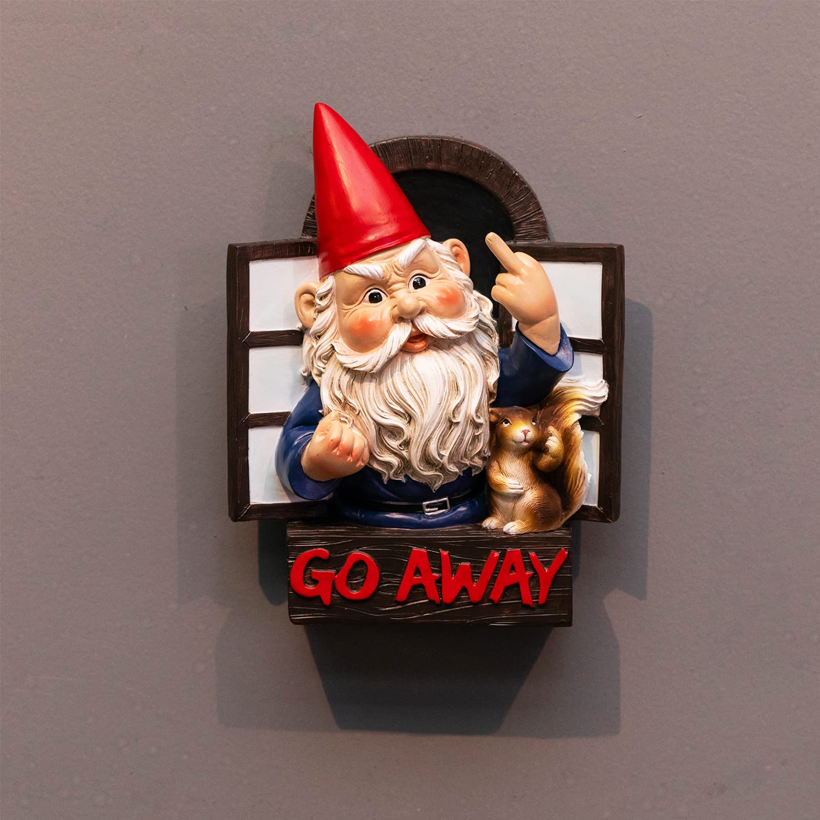 Angry Middle Finger Gnome Garden Statue - Wacky Fantasy Naughty Gnome Figurine Flipping Off Guests - Resin Home Wall Tree Hanging Decor