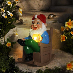 TB TIBAG Funny Garden Gnome Statues Solar Light Gnome Outdoor Decoration Ornaments, Garden Elf Statues Old Gnome Sitting in A Rocking Chair Drinking Coffee, Gnome Firurines Gifts for Women Mom Dad