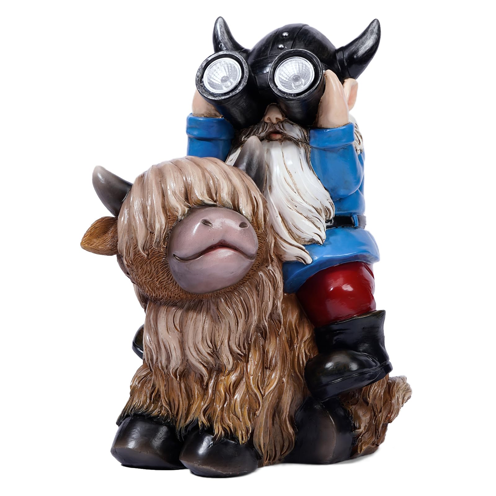 Joint Honglin Garden Gnome Statues Resin Gnome Sitting on Highland Cow Solar Lights Outdoor Telescope Gnome Gifts for Yard, Patio Decor Gift(Cow Gnome)