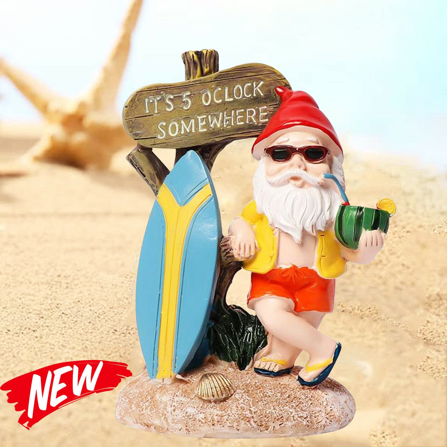 Aopek Garden Gnomes Outdoor Funny-It is 5 O'clock Somewhere Gnome Resin Garden Decor for Lawn, Patio, Yard - Indoor Dwarf Sculpture & Humor Gift