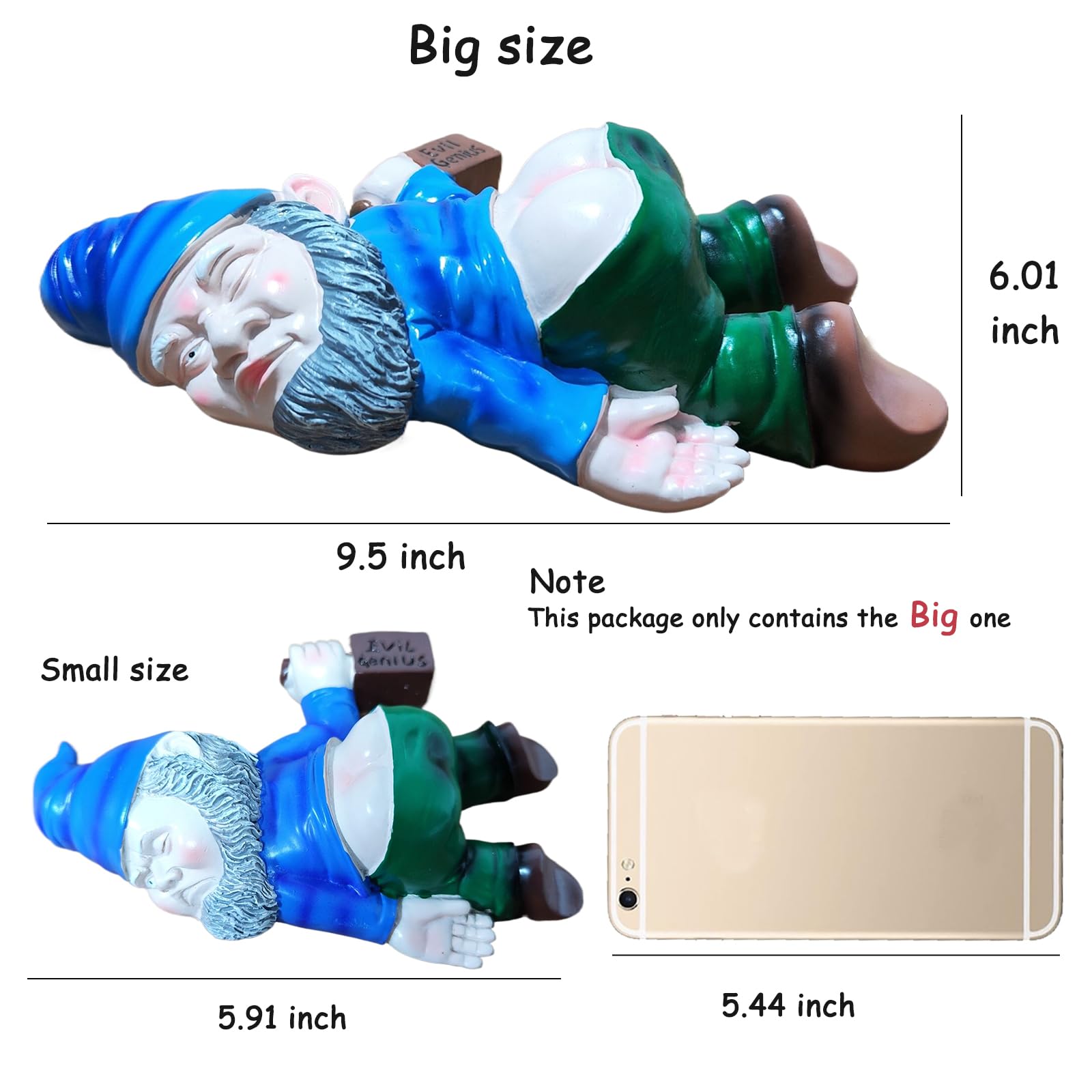 Wetufin - 9.5 * 6.0 inch Drunk Gnome Garden Drunk Gnomes inch Funny Drunk Statues Creative Dwarf Decor Resin Sculpture Decorations Novelty Gift for Desk Indoor Outdoor Yard Patio Lawn