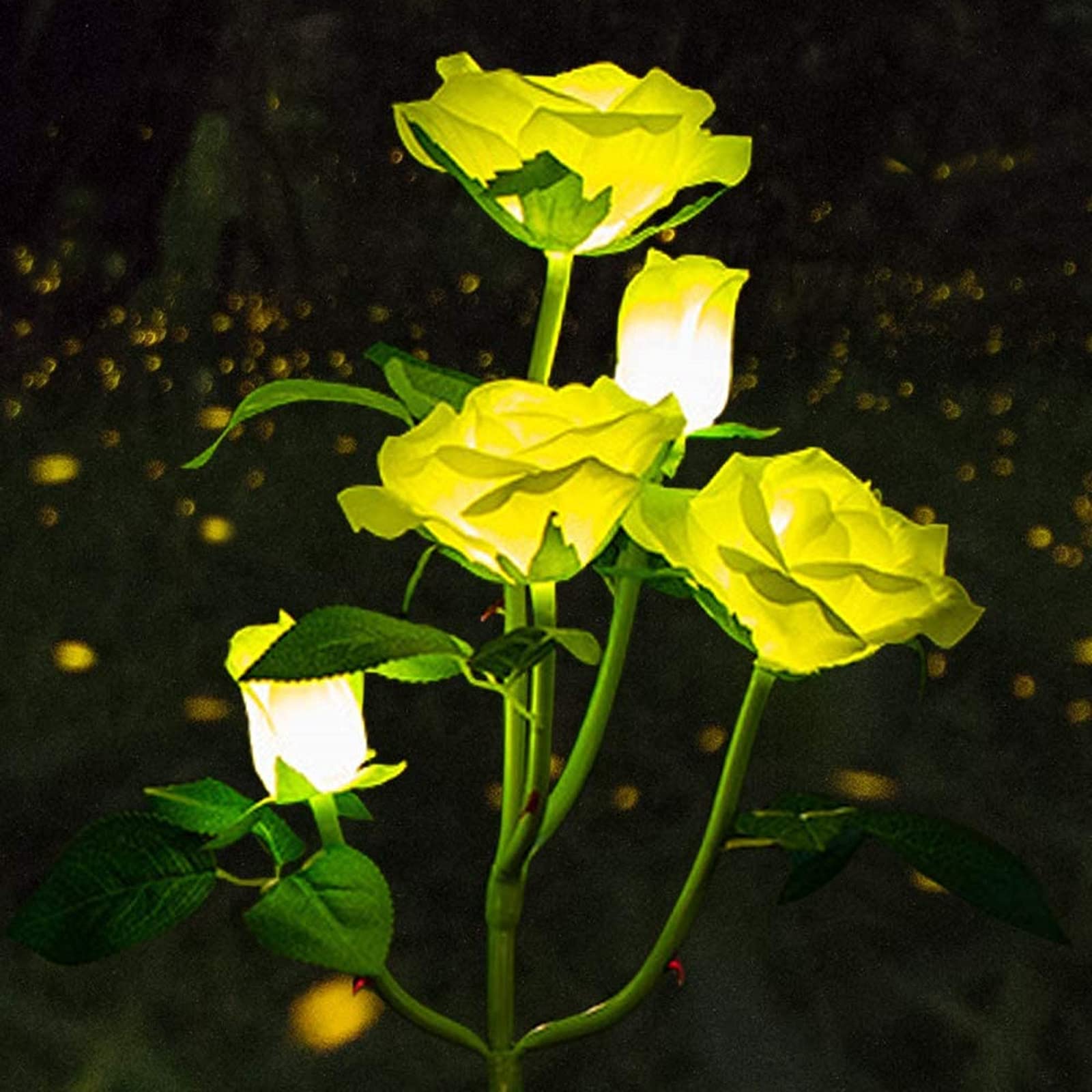 XVZ 2 Pack Solar Powered Rose Lights, Yellow, Waterproof, Outdoor Garden Patio Yard Pathway Party Decoration