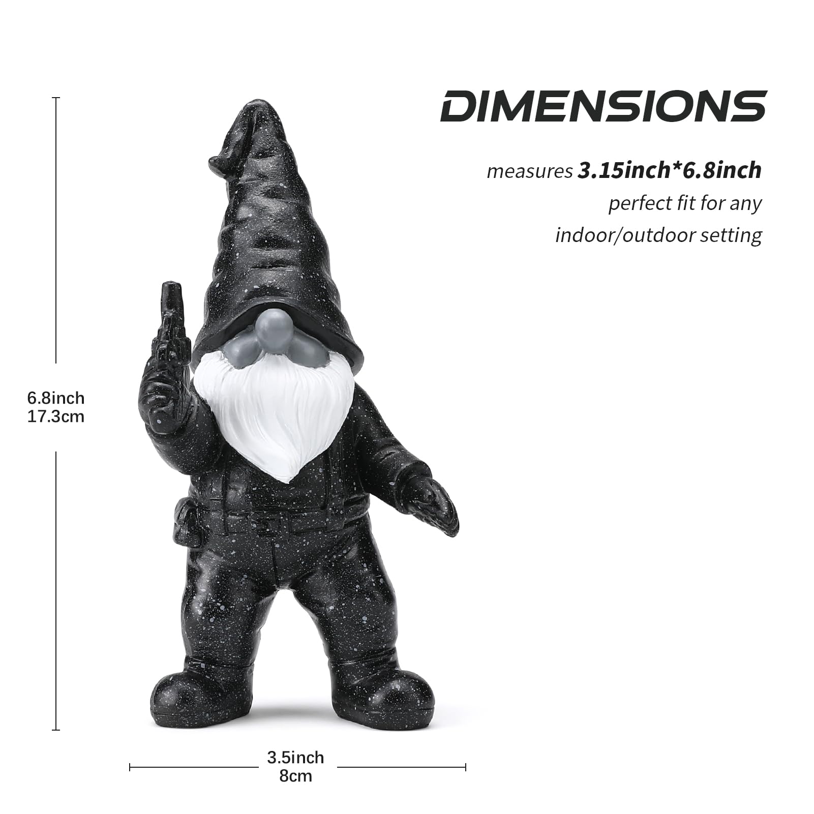 WONDHOME 6.8" Funny Garden Gnome Statues with Gun Naughty Black Gnome Figurine for Patio Lawn Yard Art Outdoor Decorations Father's Day Birthday Halloween Christmas Gardening Gift for Dad Mom