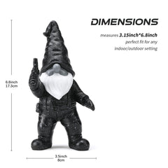 WONDHOME 6.8" Funny Garden Gnome Statues with Gun Naughty Black Gnome Figurine for Patio Lawn Yard Art Outdoor Decorations Father's Day Birthday Halloween Christmas Gardening Gift for Dad Mom