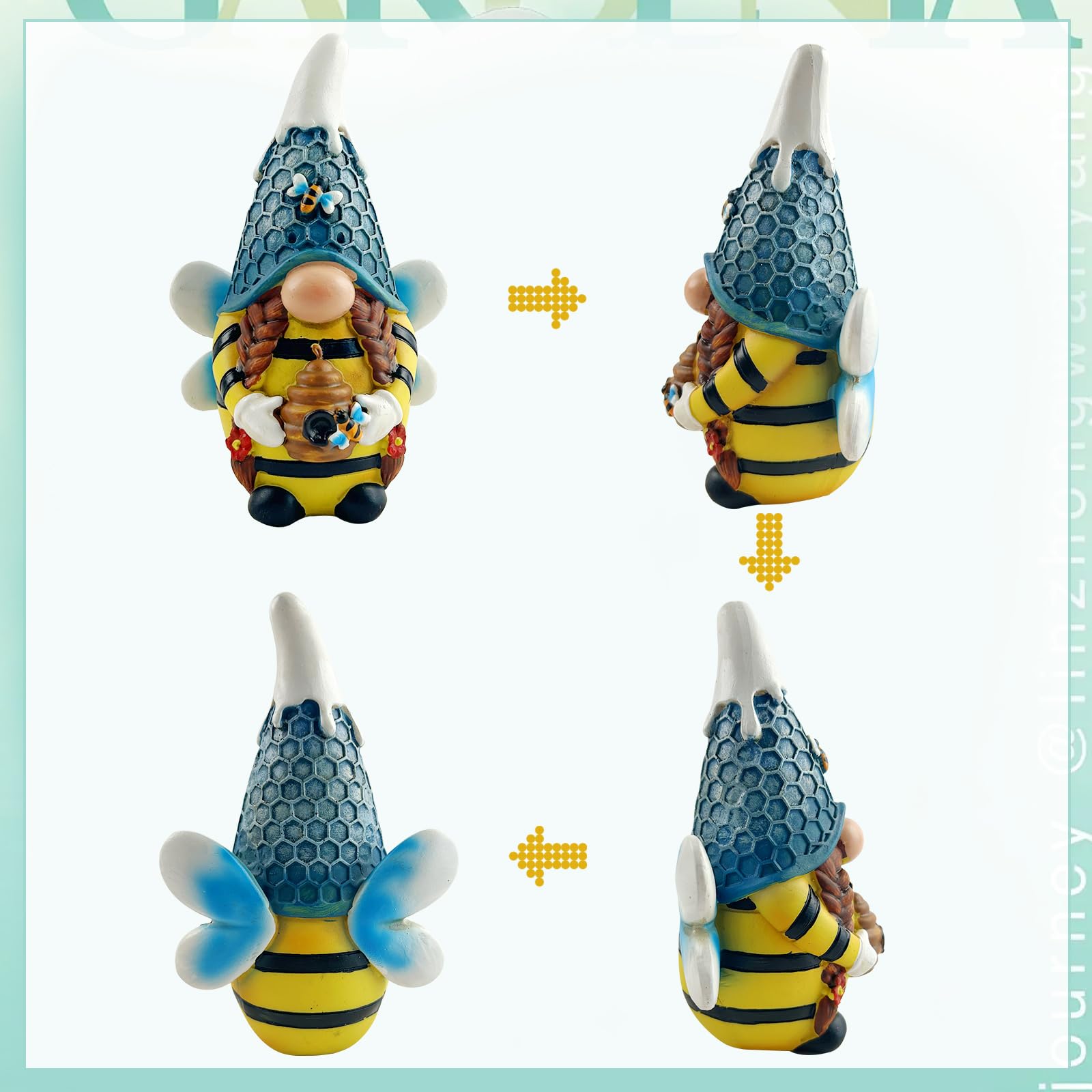 LAIAMER Solar Gnome Garden Lights, Outdoor Gnome Statue with Bees & Honey Jars, Solar Powered Fairy Garden Lights Gnome Decorations for Home Outside Yard Lawn Patio Gnomes Gifts (Bee)