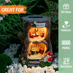 BEXLEYBAY Solar Light Gnome Fairy House Outdoor Statues, Big Size Elf Miniature Buildings Sculptures for Garden Patio Lawn Path Decorations, 8" Tall