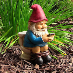 Garden Ornaments, Funny Garden Gnome Ornament Naughty Garden Gnome on a Toilet Garden Gnome Figurine Funny Gnomes Set for Yard Lawn