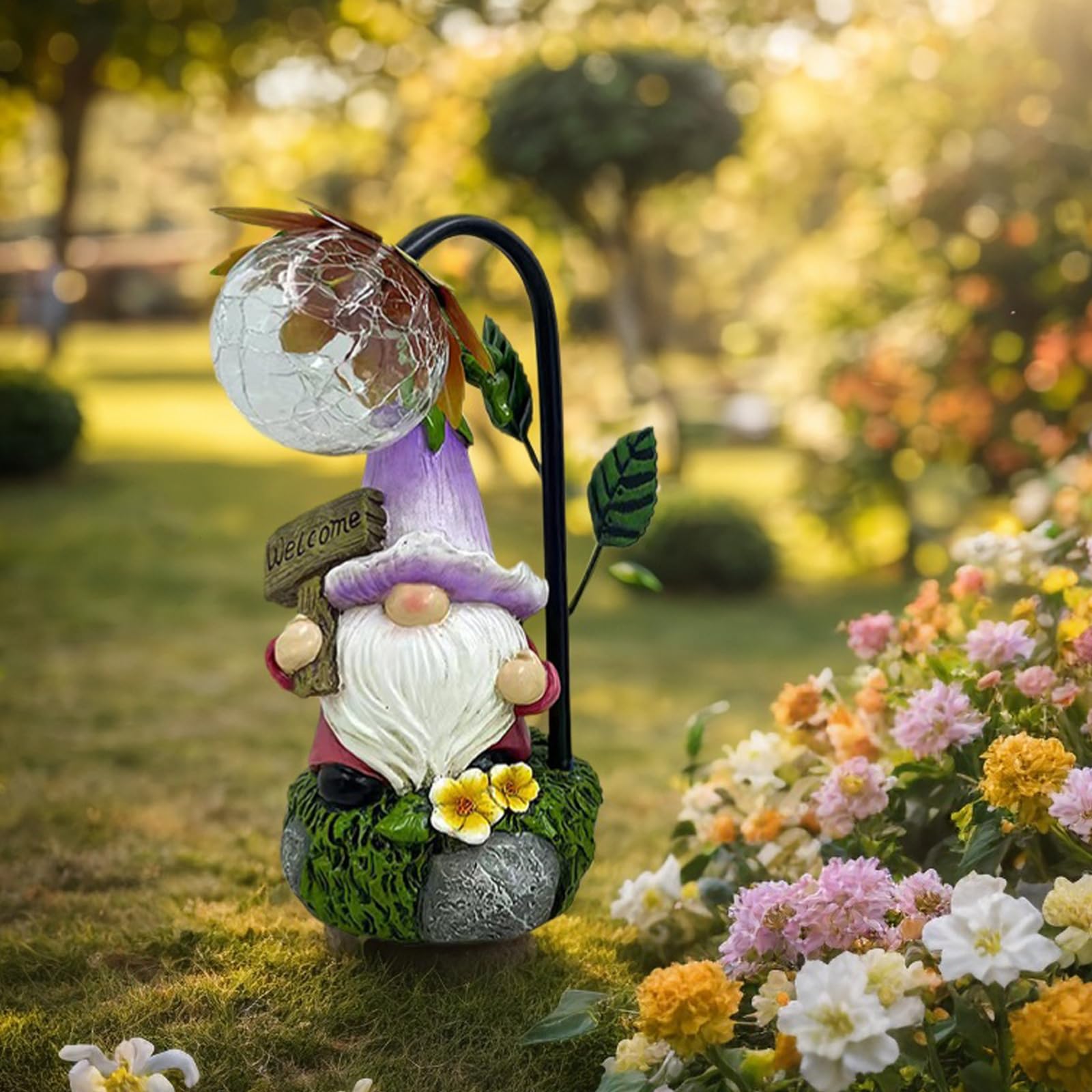 Maikall Rish Garden Gnomes Outdoor Statue with Solar Lights Welcome Gnome Home Garden Decor Mom Gifts for Yard Patio Home Garden
