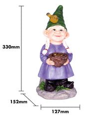 Solar Garden Ornament - Lady Gnome with Egg Basket, classic gnome ornament