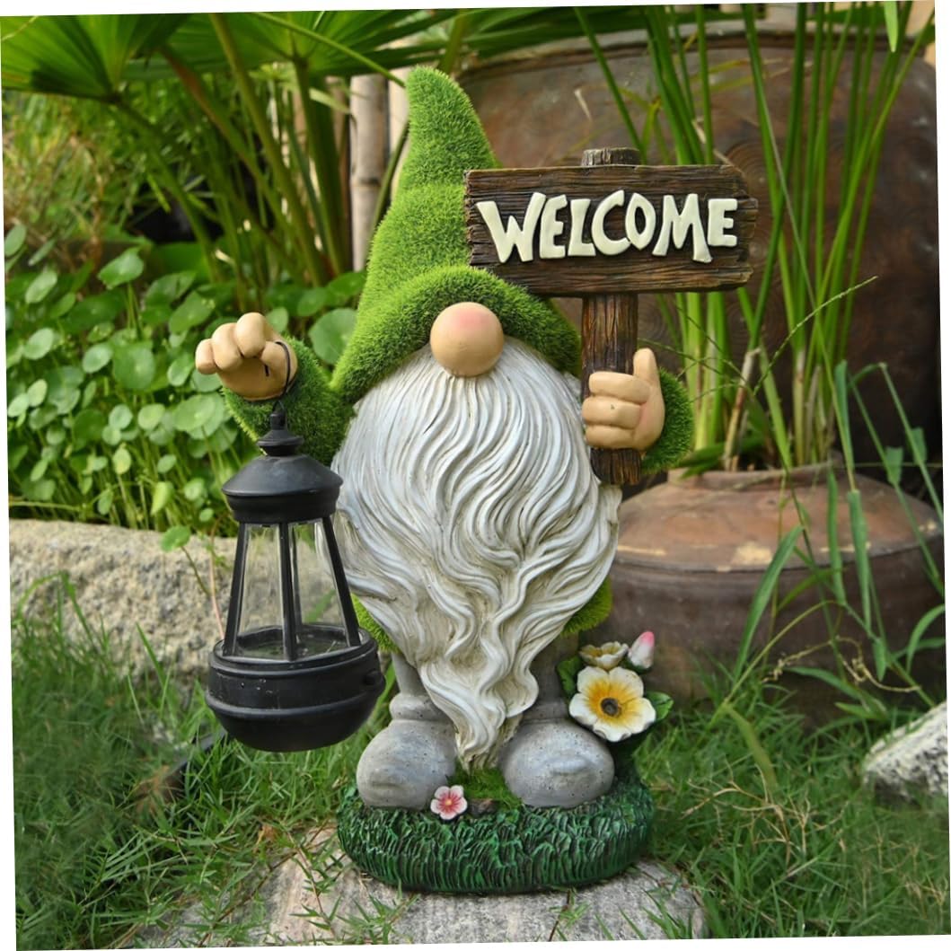 Dbvnnsy Funny Resin Garden Gnome with Solar Light, Outdoor Solar Powered Gnome Statue for Yard, Lawn, Patio and Decorative Garden Ornament, Lantern