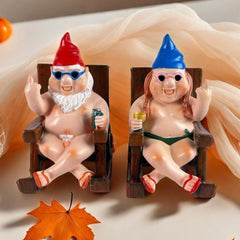 SepApr88 Garden Gnomes, Funny Naughty Naked Gnomes Figurines in Rocking Chair, Outdoor Garden Yard Lawn Statues, Middle Finger Resin Decor for Home Office（2Pcs, Sitting）