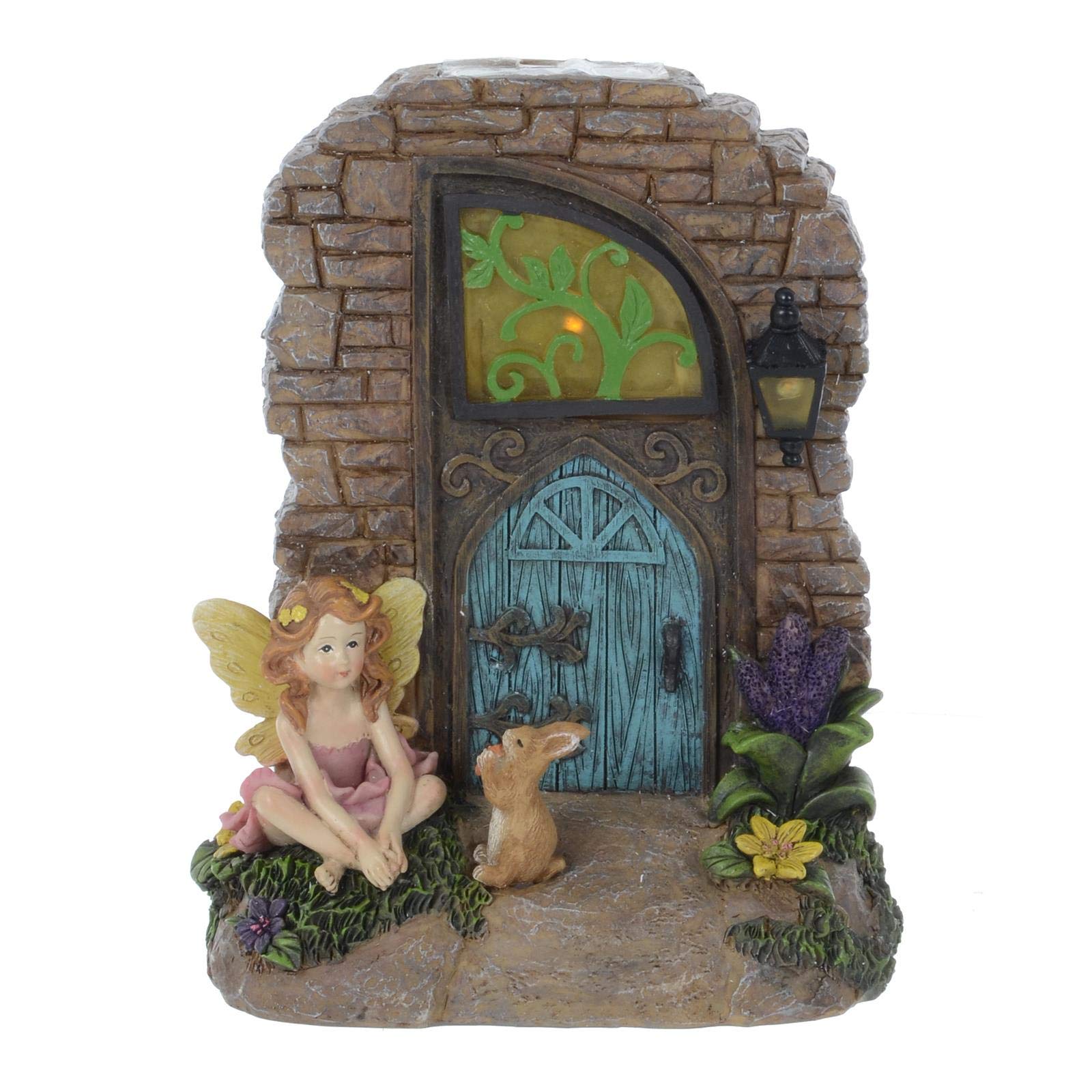Azuma Fairy Door Solar Powered Garden Ornament Yellow LED Lights Outdoor - Fairy
