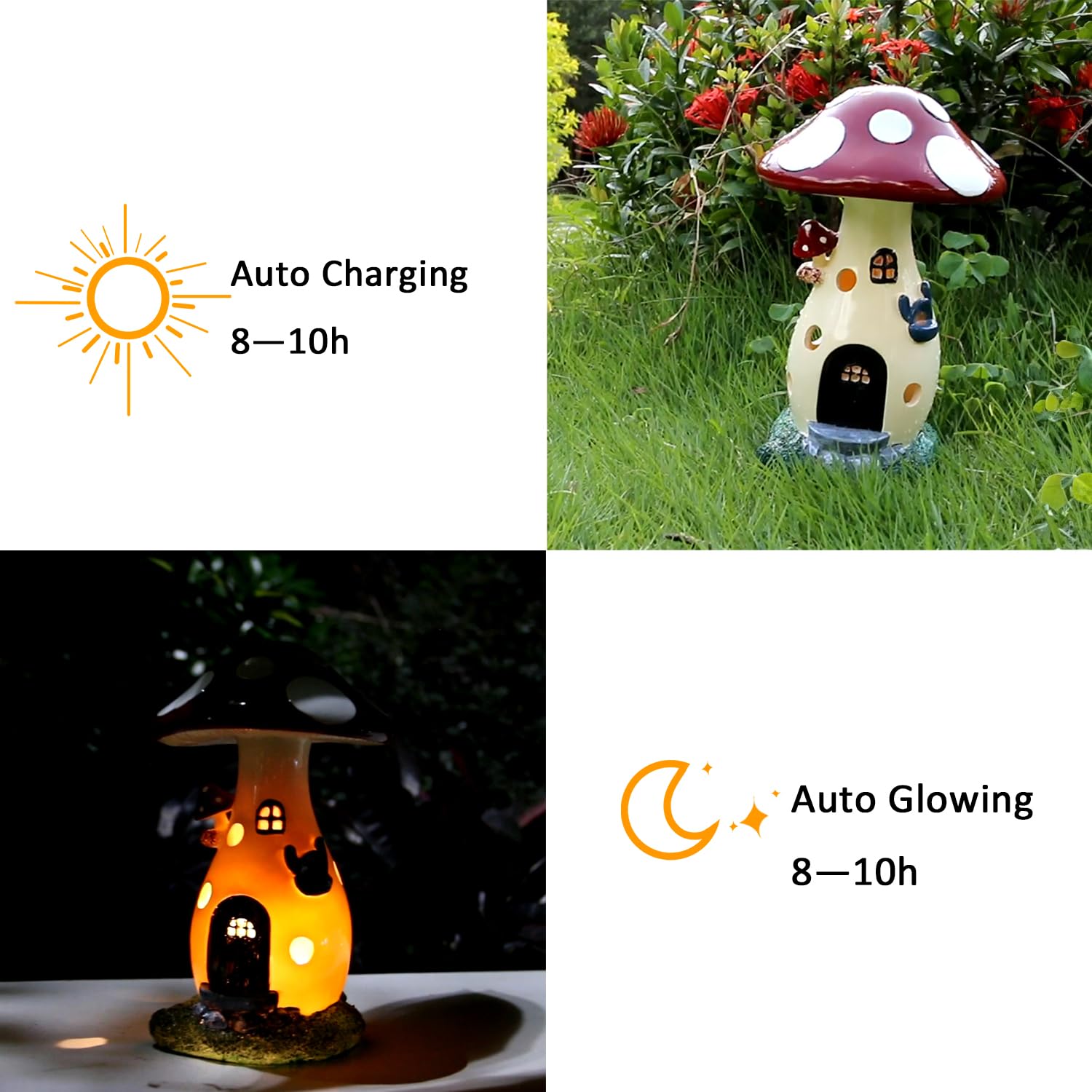 coonoe Fairy Houses for Outside - Solar Light Garden Decor, Solar Garden Decor, Waterproof Yard Mushroom Ornaments for Patio Lawn, Christmas, Birthdays, Unique Gift Ideas for Gardening Mom & Grandma