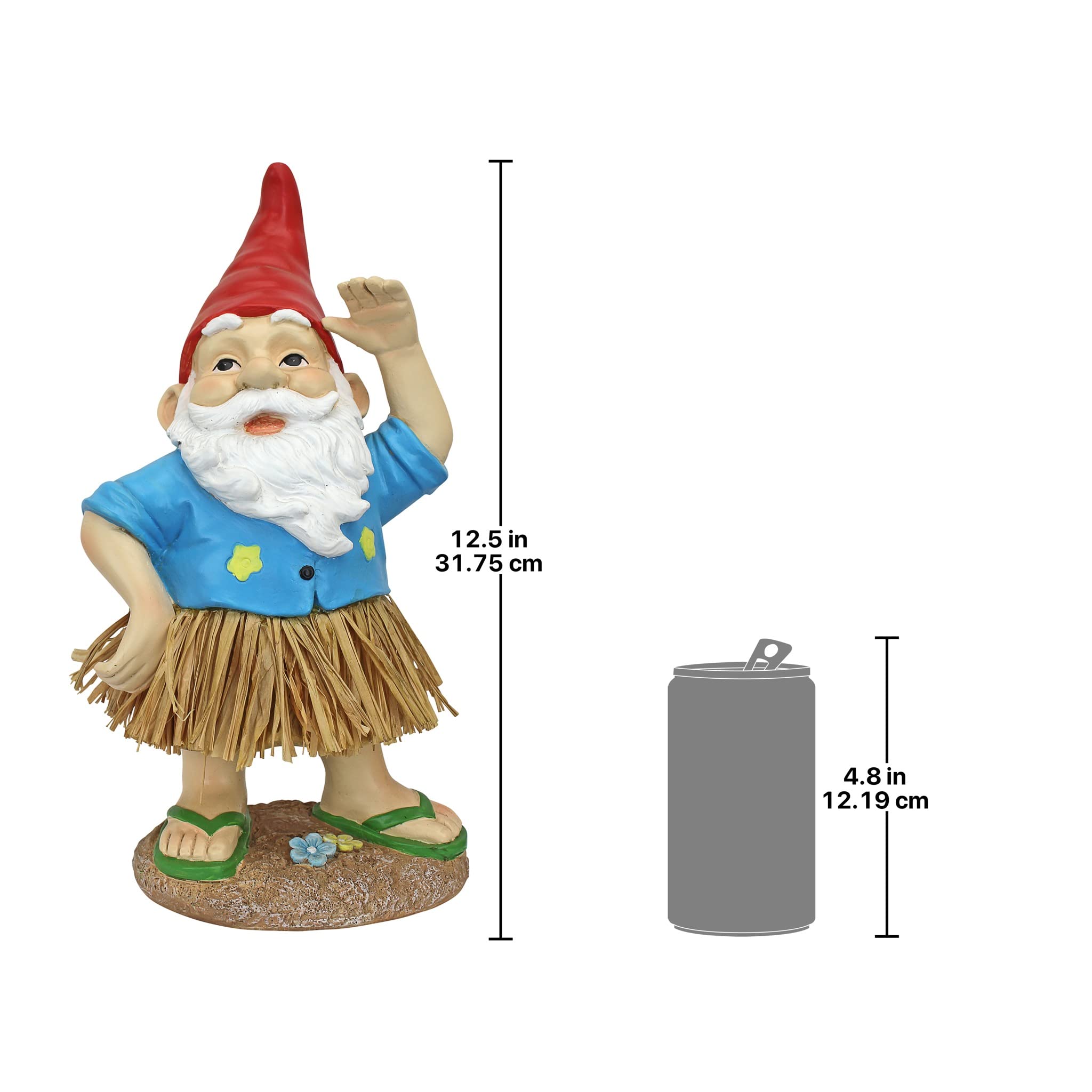 Design Toscano Garden Gnome Statue - Hawaiian Hank Grass Skirt Gnome - Outdoor Garden Gnomes - Funny Lawn Gnome Statues
