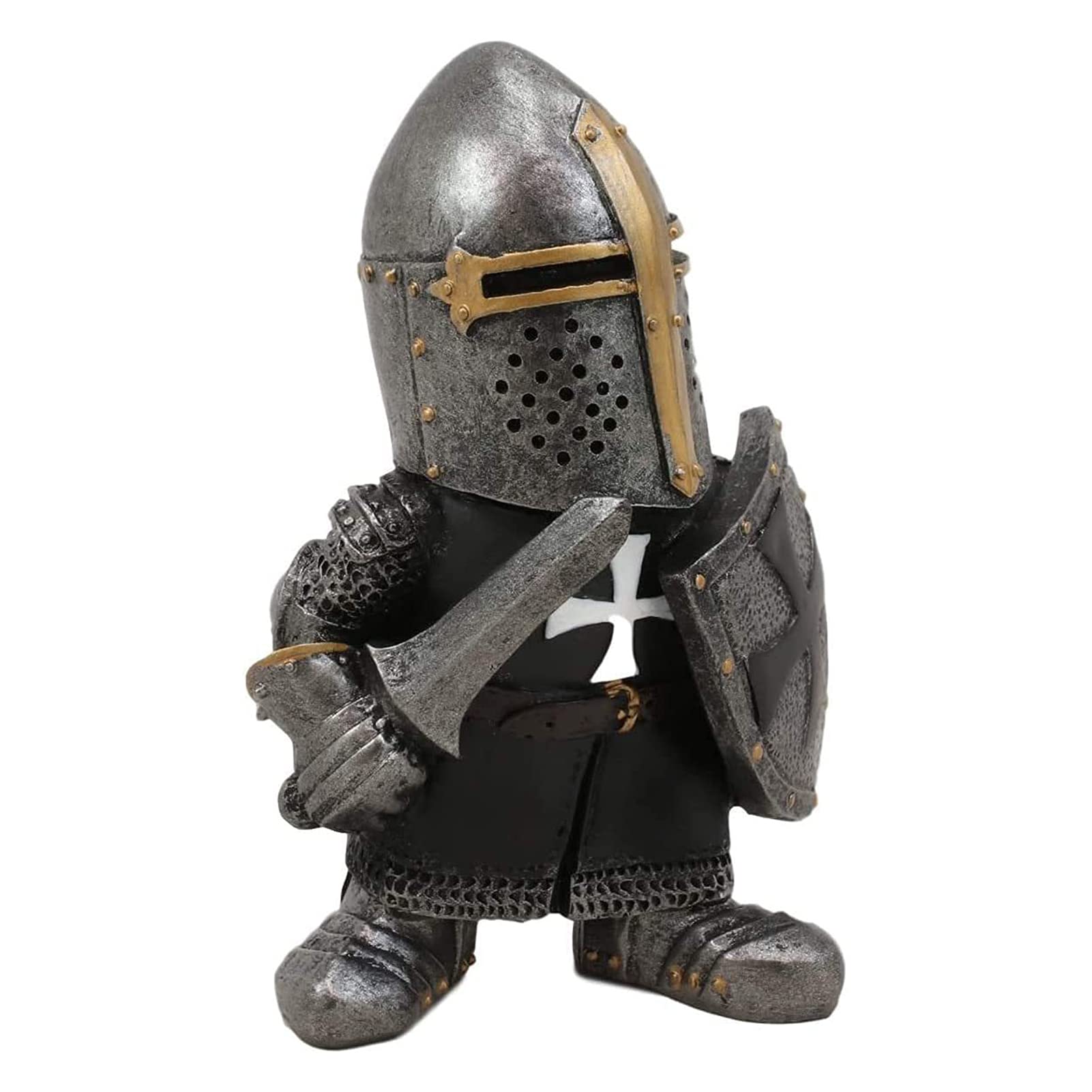 Garden Gnome, Gothic Knight Guardian Dwarf, Medieval Crusader Miniature European Knight Garden Statue Sculpture, Waterproof Resin Ornament, Garden Figures Decoration, for Home, Yard, Lawn, Garden